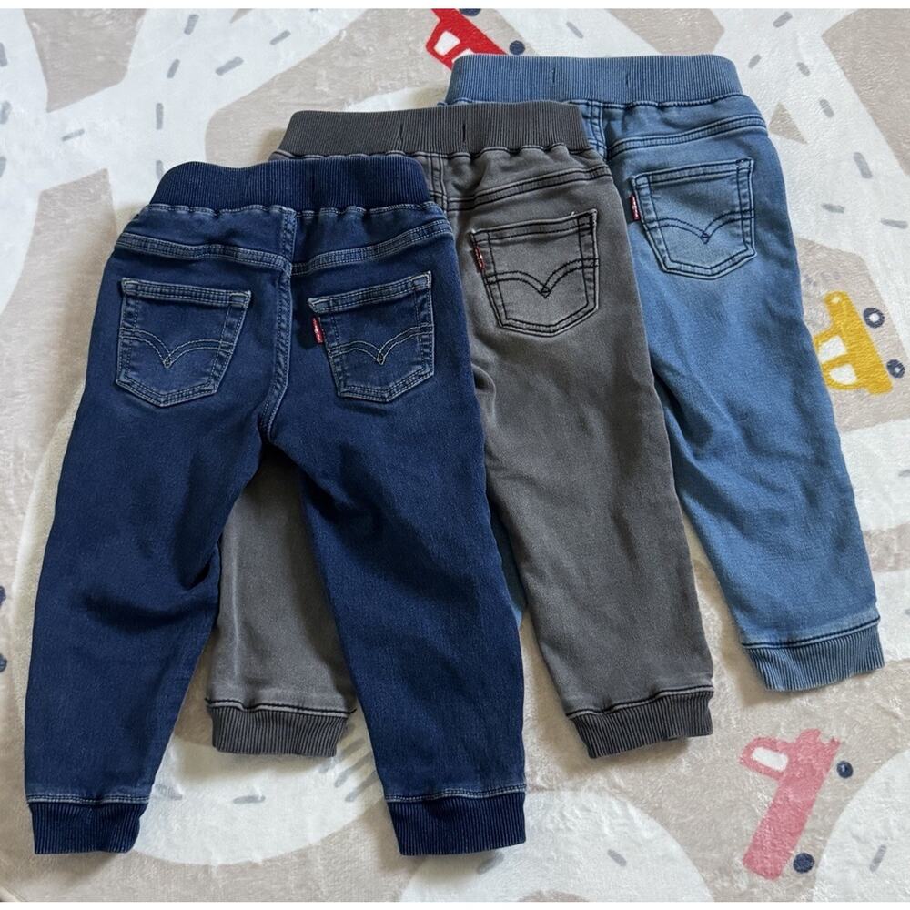 LOT OF 3: Levi’s Toddler Baby Boys Knit Jogger Jeans Size 3T Blue Gray Stretch - Picture 2 of 9